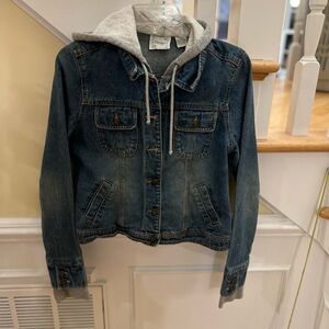 Ladies Size Medium Periscope Denim Jacket with Attached Light Gray Hood GUC